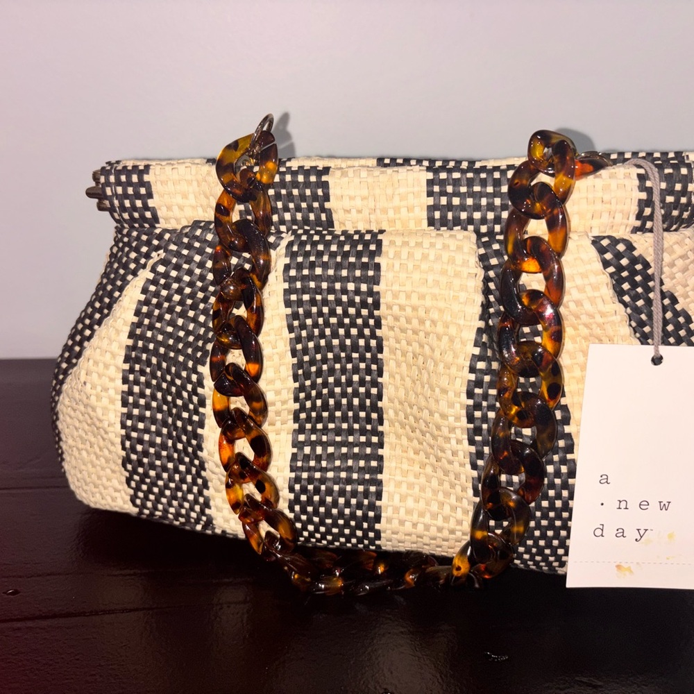 A New Day Black and Cream Striped Shoulder Bag